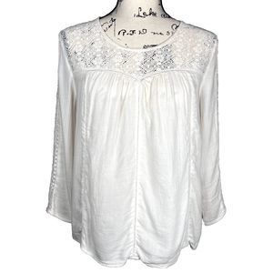 Hinge Sz S Long Sleeve Sweetheart Bodice Lace Blouse White Lace Accents Boho